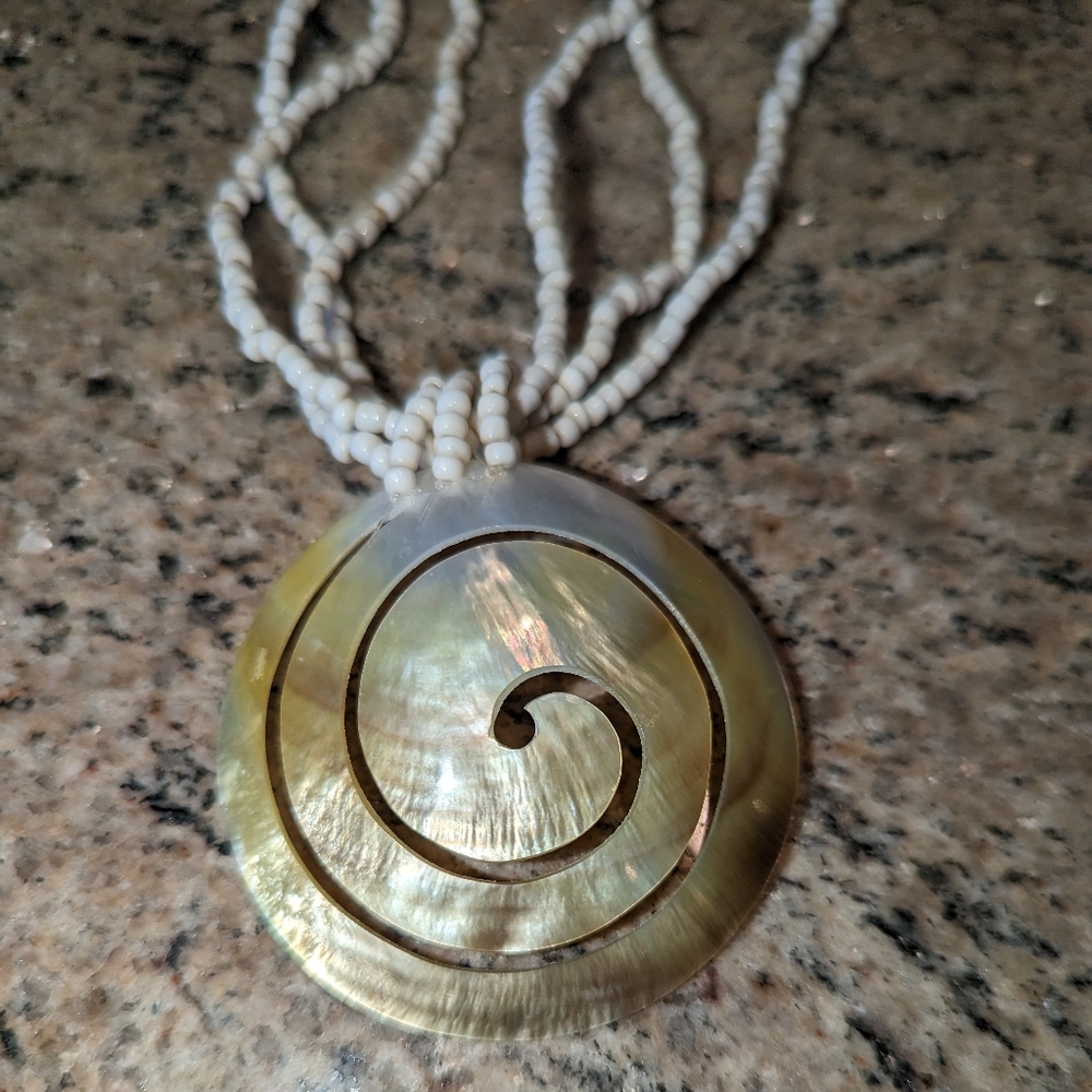 Triple Strand Shell Necklace 18" length, Pendant Approx. 2" EUC